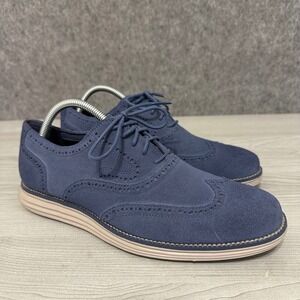 Cole Haan Lunargrand Suede Wingtip Oxford Sneakers Blue Mens Sz 9